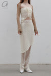 Un Morceau elastic lace oblique blooming half skirt UM231XZ11 light yellow PUM40